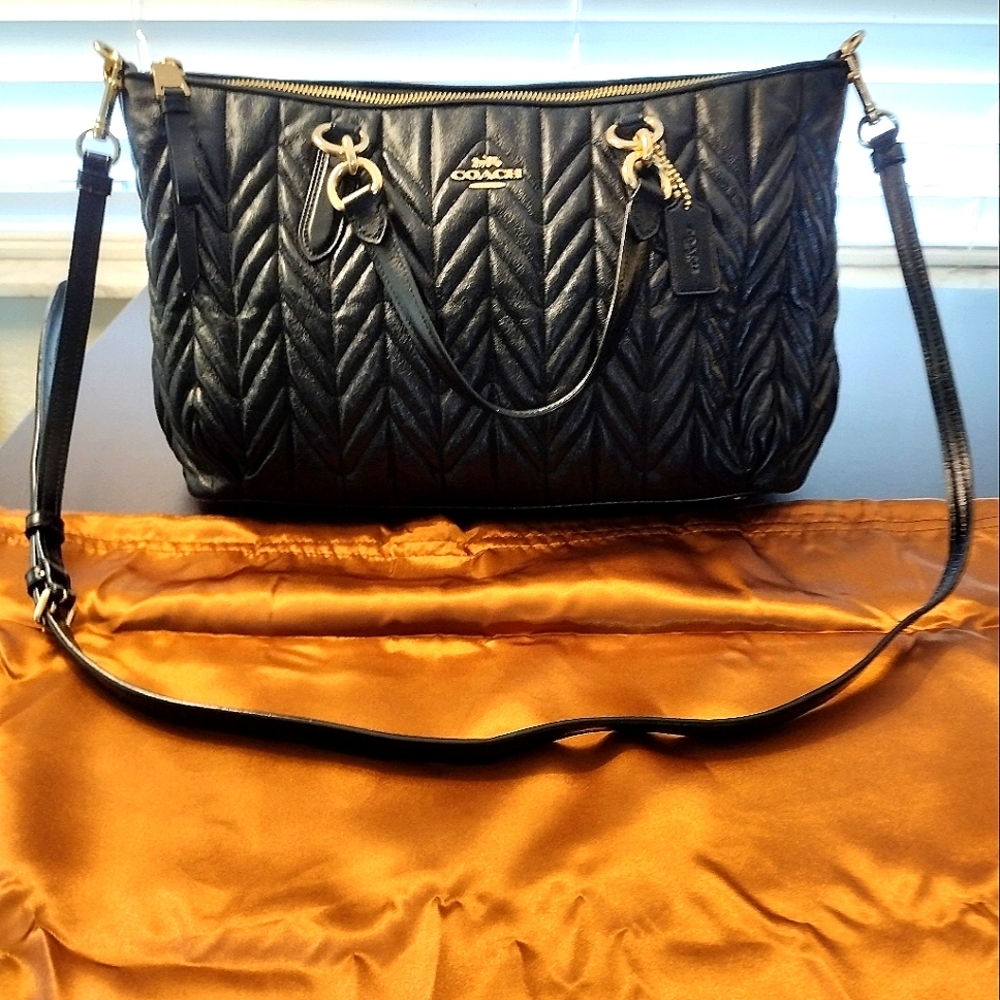 COACH Ally Satchel Black quilted Crossbody Hand Bag - Picture 12 of 15